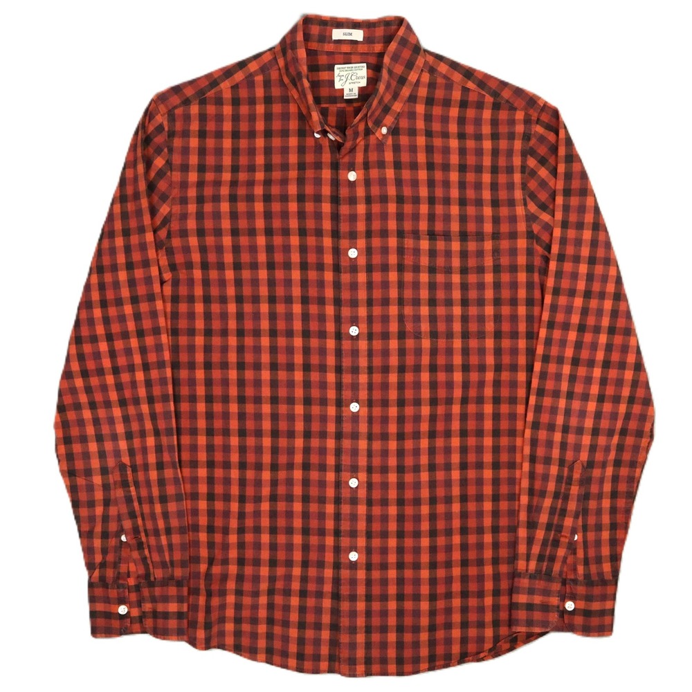 J.Crew Secret Wash Organic Cotton Red Gingham Shirt Mens M Slim‎ Fit Madagascar